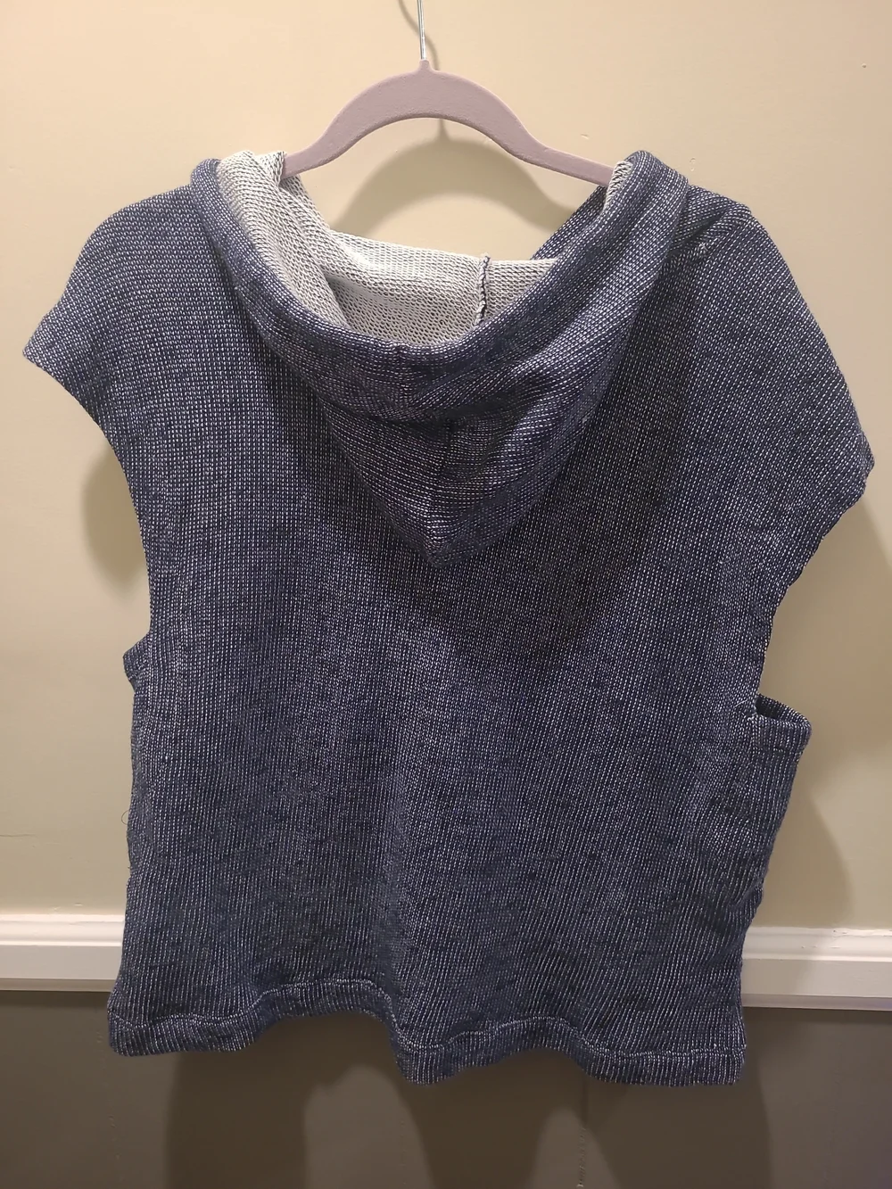 Wonderly Womens Large Slub Sleeveless Terry Hoodie Blue Kangaroo Pocket - Picture 7 of 10